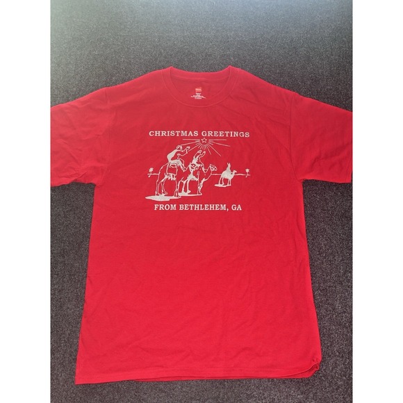 Bethlehem Georgia Post Office Red Christmas Card Stamp Hanes T Shirt Adult M - Picture 4 of 7